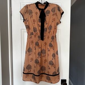 Silky Cat Lover Print Dress Small